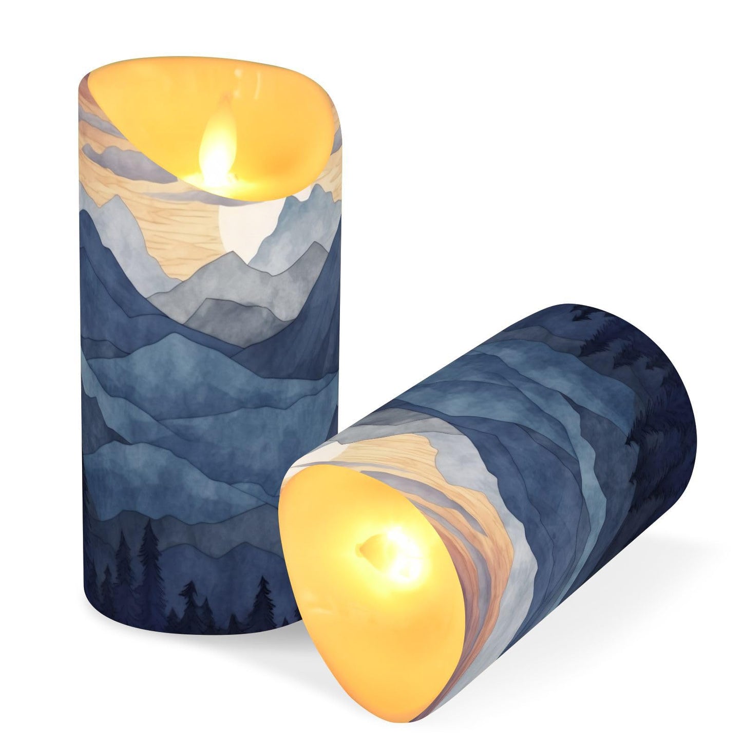 Nesatuwa Blue Marble Flameless Candles with Remote, Set of 2 LED Battery Operated with Timer Fake Plastic Pillar Candles for Wedding Table Party Decor