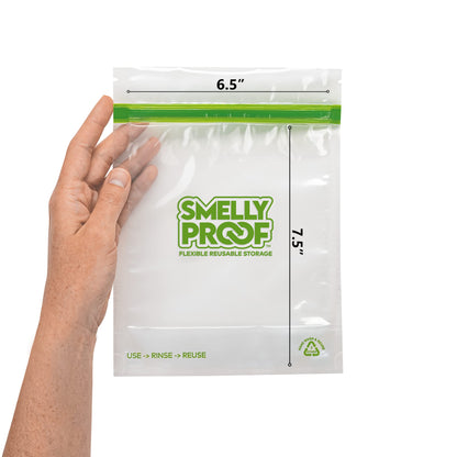 Smelly Proof 10 x Expandable Stand-Up & Fill REUSABLE Storage Bags for Food Designed & Mfg in US, NO PEVA, BPA FREE, Reusable Snack Bags, Dishwasher-Safe, Clear 3 mils STAND & FILL 6" x 4" - 10pk