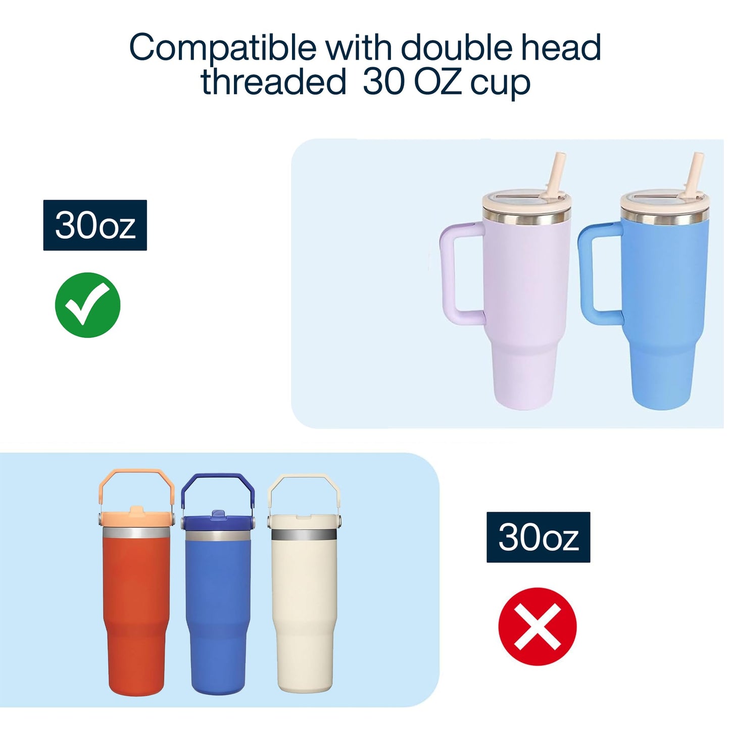2 PCS 30oz Tumbler Lids with Flip Straw - Reusable, Spill-Proof, Leak-Proof Replacement Lid for stainless steel Tumblers"(white cream)