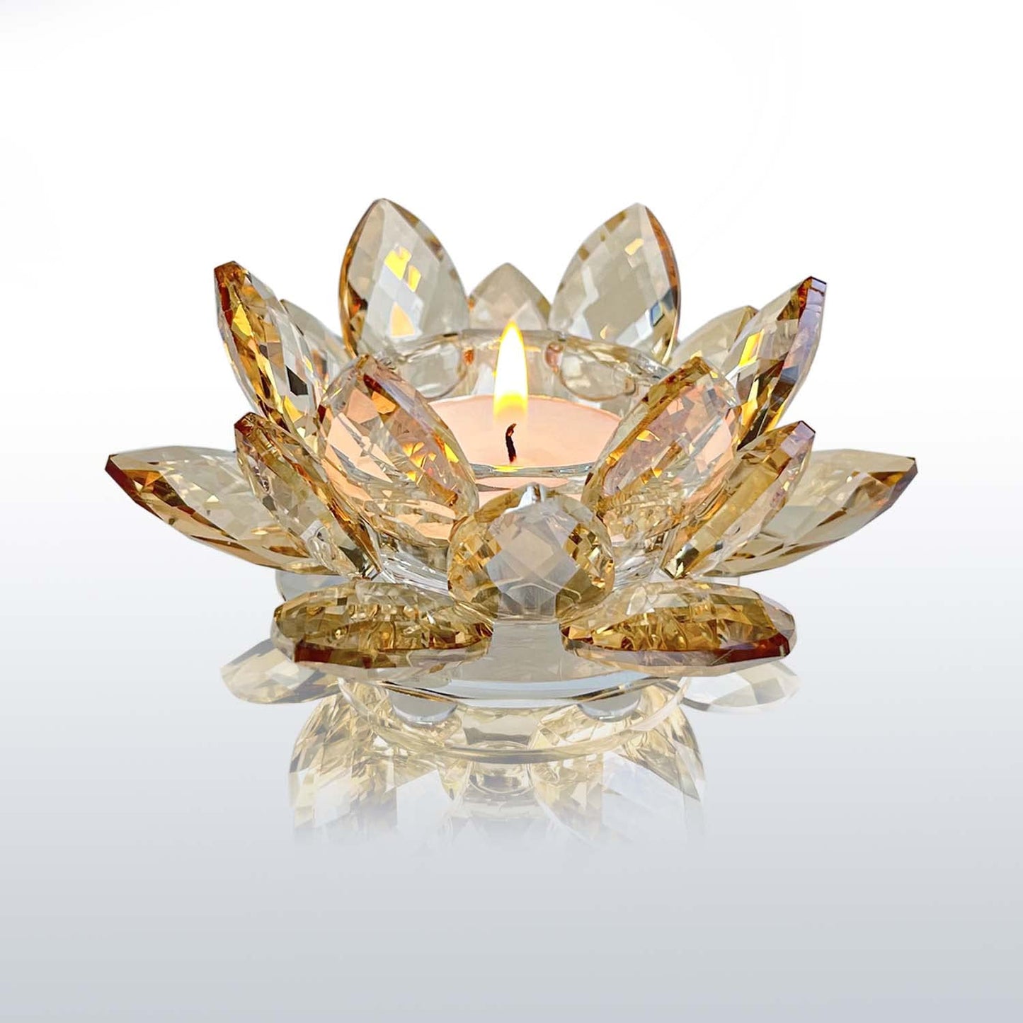 Kolnlala Crystal Lotus Flower Tealight Candle Holders/Glass Tea Light Candlestick Decor Decoration for Christmas Home Wedding Party… (Gold 1pc)