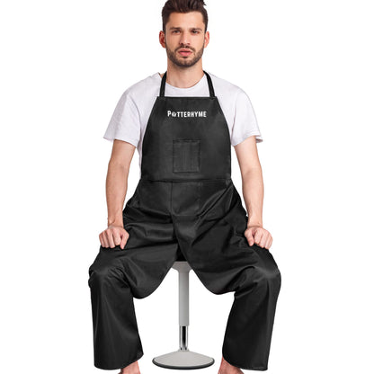 Potterhyme Reusable Full Coverage Waterproof Pottery Apron Split Leg - 100% Lined Polyester Apron For Men & Women - For Ceramic Wheel Throwing, Woodturning, Painting, and Clay or Tattoo Artists