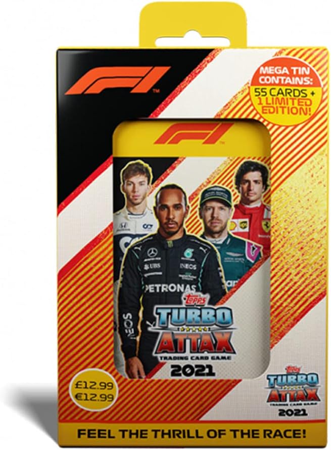 2021 Topps F1 Turbo Attax Cards - Mega Tin (56 Cards + LE Gold Sebastian Vettel)