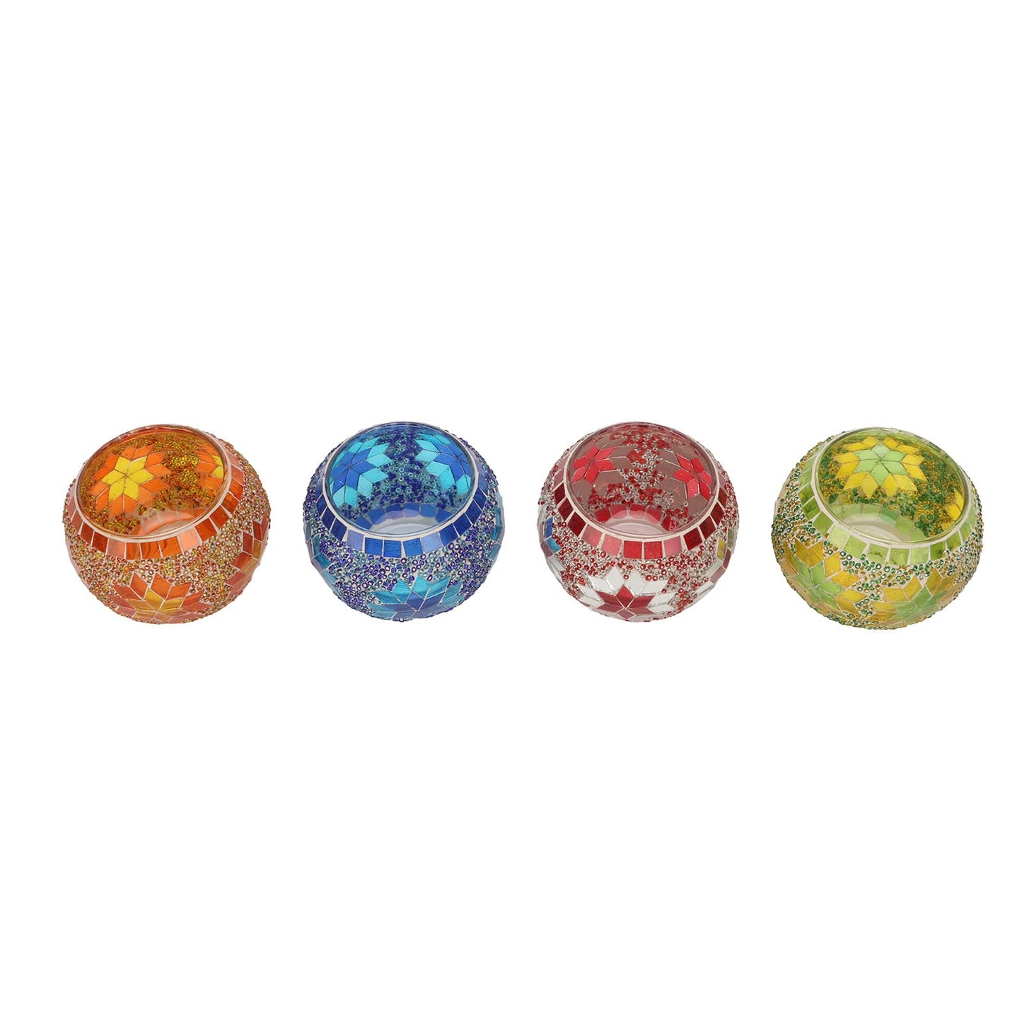 Generic 4Pcs Tea Light Candle Holder, Colourful Mosaic Glass Candlesticks Holder, Handmade Romantic Glass Tealight Cup for Aromatherapy Party Decor, Table Centerpieces
