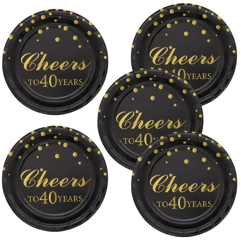Pandecor 40th Birthday Party Supplies,50 PCS Cheers to 40 Years Disposable 7 Inch Paper Plates Dessert Plates for 40 Years Anniversary Party