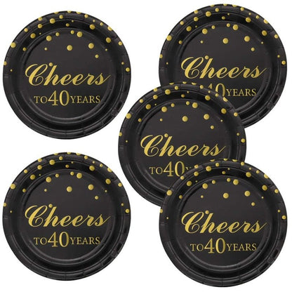 Pandecor 40th Birthday Party Supplies,50 PCS Cheers to 40 Years Disposable 7 Inch Paper Plates Dessert Plates for 40 Years Anniversary Party
