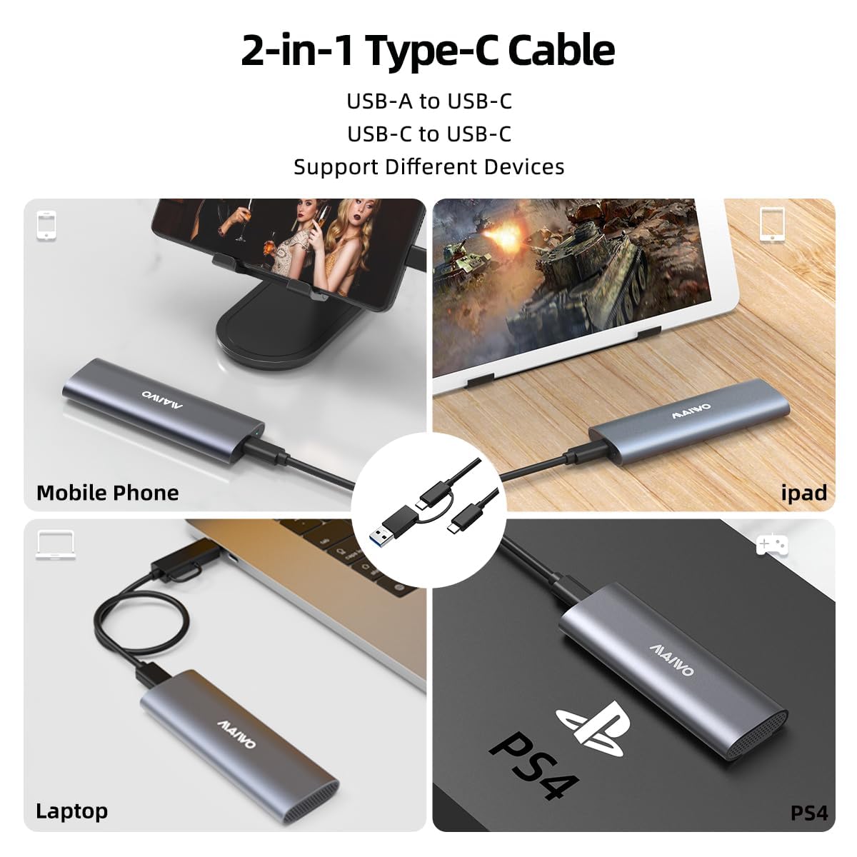 MAIWO M.2 NVMe SSD Enclosure, USB 3.1 GEN2 10Gbps Support UASP Trim, 8TB Capacity, Tool Free M.2 NVMe PCIe SSD to USB C Adapter Reader Case