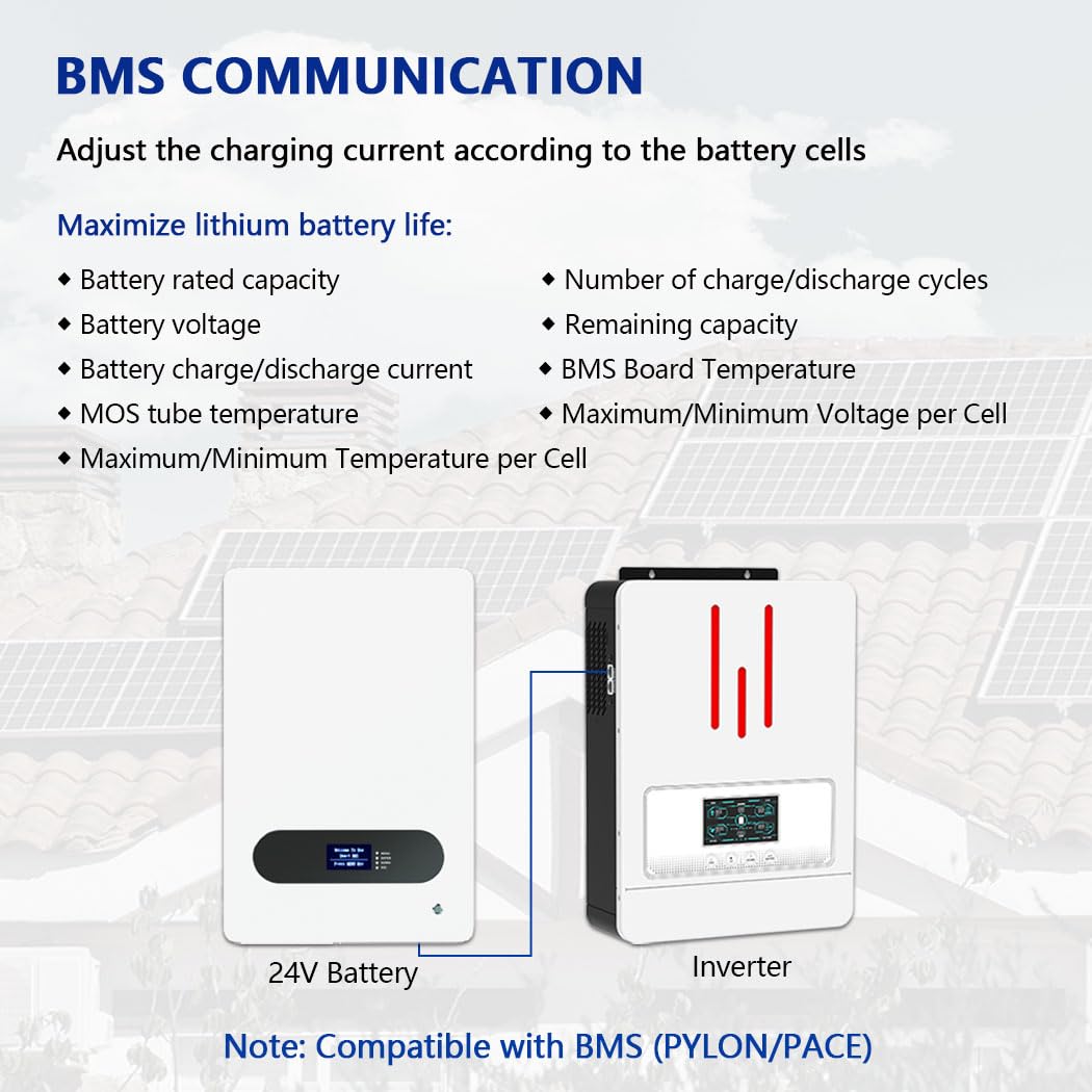 Y&H 6200W Hybrid Solar Inverter DC 48V to AC 230V Pure Sine Wave, Battery-Free Start Supported, with 120A MPPT Solar Charger, Air/Lightning Switch, for 48V LiFePO₄/Lead Acid, Home & RV Solar System