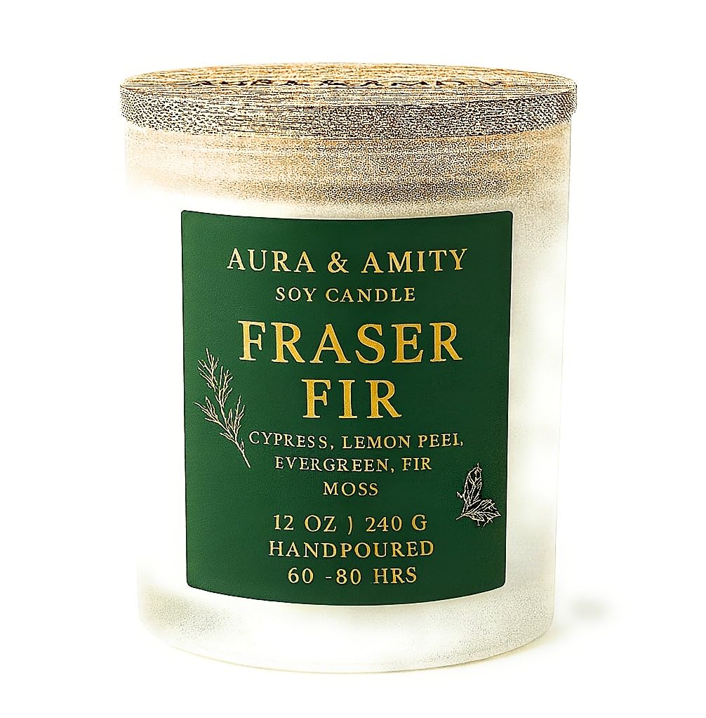 Aura & Amity Holiday Candle Collection – 12 oz Soy Candles (Large, Fraser Fir)