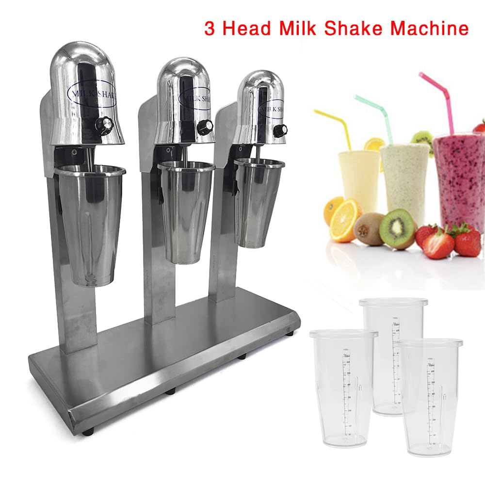 Florchest 3 Head Drink Mixer,18000Rpm/Min High Speed Electric Milkshake Maker Machine with 3PC Cups and 3High-Class Stainless Steel Cups for Beverage Stores Cafes Canteens