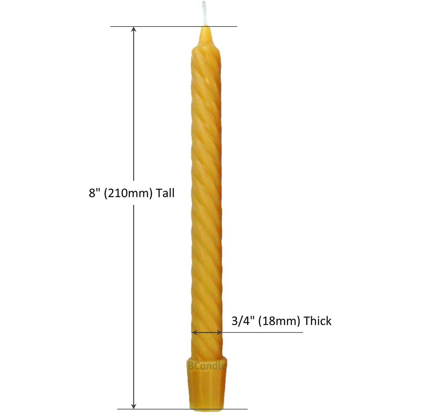 100% Beeswax Spiral Twist Taper Candles (Set of 4) Organic 8" H, 3/4" d
