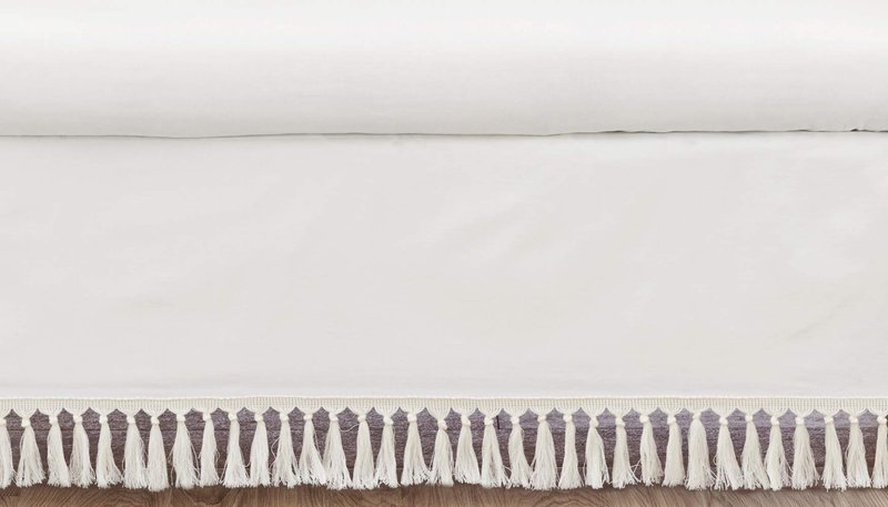 Sweet Jojo Designs Boho Desert Sun Girl or Boy Baby Nursery Crib Bed Skirt Dust Ruffle - Ivory Beige Off White Cream Bohemian Minimalist Tassels Fringe Macrame Cotton Neutral