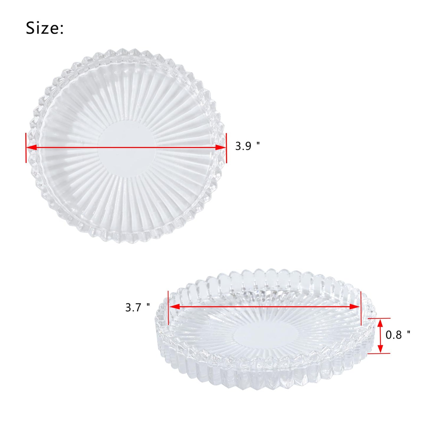 Jollyhilan Candleholder Glass Candle Holder Plates Set of 6, Round Glass Candle Tray Plates for Dining Wedding Christmas Party Evening Light, Clear