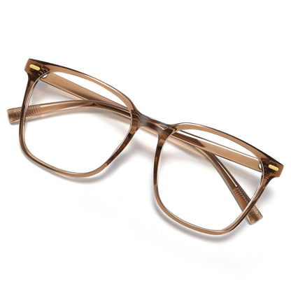 MACJERO Oversized Square Blue Light Blocking Glasses for Women Men, Anti-Fatigue Computer Monitor Gaming Glasses Reduce Eye Strain(Brown)