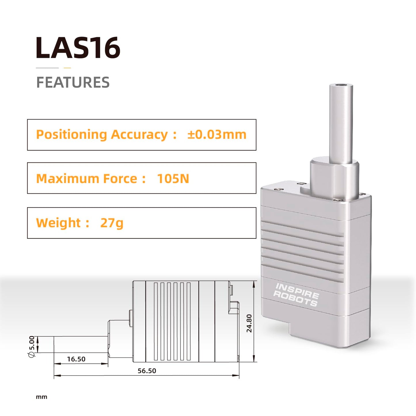 INSPIRE ROBOTS LAS High Precision Micro Linear Servo Actuator,Stroke 16mm,Force 23.6lbs(105N), Drive&Control Integrated| for Robotics,Industrial Automation,Biomedical Instrument,Education|LAS16-021D