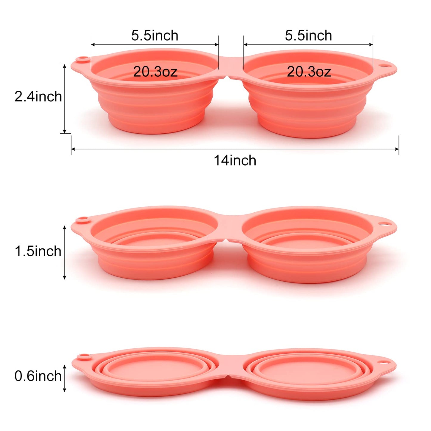 SLSON Collapsible Dog Bowls,Integrated Molding Dog Double Bowl No Plastic Rim 2 in 1 Foldable Pet Food & Water Bowl Cat Feeder Dish for Walking,Hiking,Camping (Cold Grey)