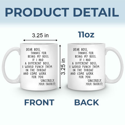Pawfect House Dear Boss Coffee Mug, 11oz Ceramic Mug, Funny Boss Gift, Ideal For Best Friends, Sisters, Family Members, Employee Appreciation Gifts For Coworkers, Thank You Gifts For Women Men