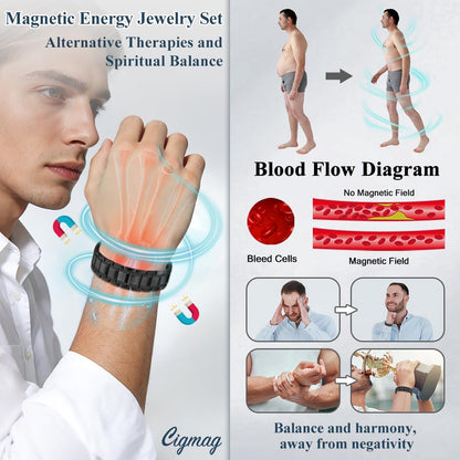Cigmag Copper Bracelet for Men, Triple Row Magnetic Bracelet with Strength 3800 Gauss Magnets, Adjustable with Sizing Tool (Black)