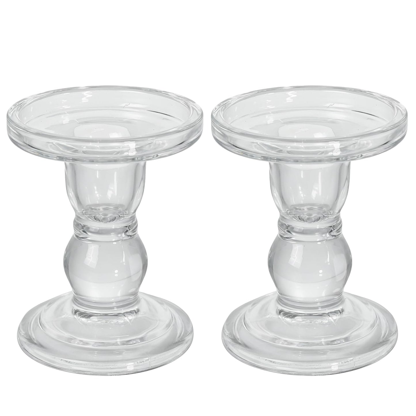 DreamsEden Clear Glass Candle Holder, 1 Pair Crystal Transparent Taper Candle Holder for Pillar Taper Tea Lights, Single Elegant Table Desk Shelf Decor for Home Wedding Party
