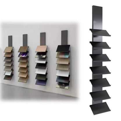 Heavy-Duty Wall Mount Tile Display Rack for Marble & Stone Samples, 7-Shelf Wooden Holder, Glass Sample Storage Stand for Retail, 30x20x170cm (11.8x7.9x66.9in)