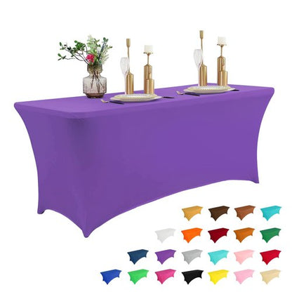 IVAPUPU 6FT Table Cloth for Rectangular Fitted Events Stretch Purple Washable Table Cover Spandex Tablecloth Protector for Party, Wedding, Cocktail, Banquet, Festival