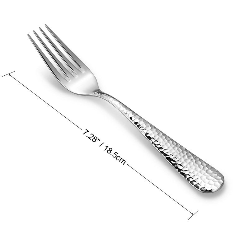 KEAWELL Premium 4-Piece Louise Hammered Fork Set, 18/10 Stainless Steel, Fine Fork Set with Round Edge, Brightly-Mirror polished, Dishwasher Safe. (4, 7.28" Salad Forks)