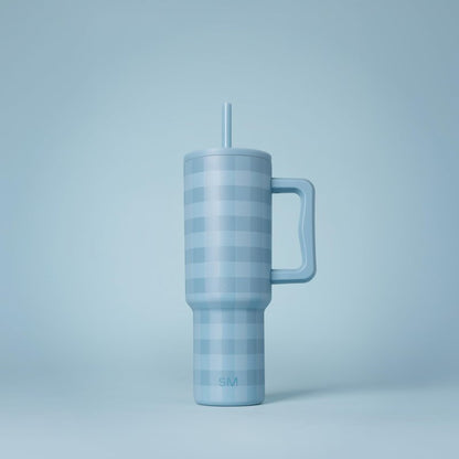 Simple Modern 40 oz Trek Tumbler with Handle and Straw Lid | Cup Holder Friendly Insulated Stainless Steel Travel Mug | Blue Jay Gingham