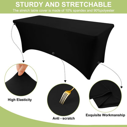 Moosfor Spandex Elastic Fitted 6FT Rectangle Tablecloth, Stretch Washable Reusable Table Cover for Outdoor Picnic, Camping, Dining, Wedding, Banquet & Party Events (Black, 72Lx30Wx30H Inch)