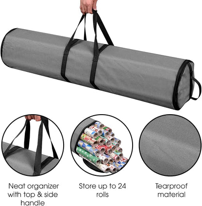 ProPik Wrapping Paper Storage Bag - Heavy-Duty Gift Wrap Organizer | Holds 48 Rolls, 40" Long | Gray