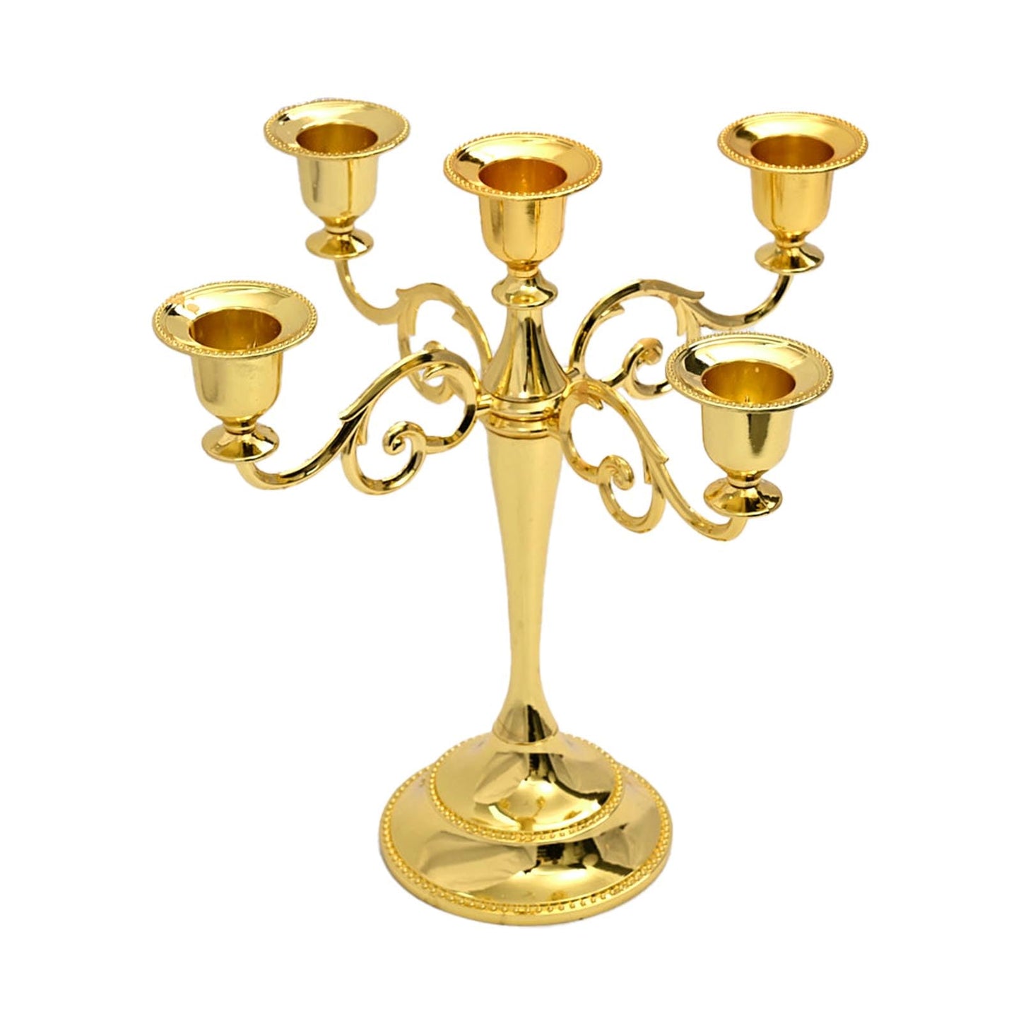 Gold 5 Arm Candelabra Candlestick 10.2 Inch Tall Metal Candle Holders Classic 5-arms Polished Taper Candle Holder Centerpieces for Home Decor Dining Tables Wedding Church Christmas Holiday Events