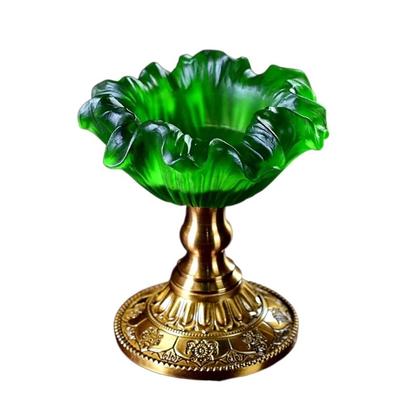 Candlestick Holders Creative Flower Shaped Candlestick Retro Glazed Candle Holder Desk Decoration Copper Base Candle Holders (Color : Green)