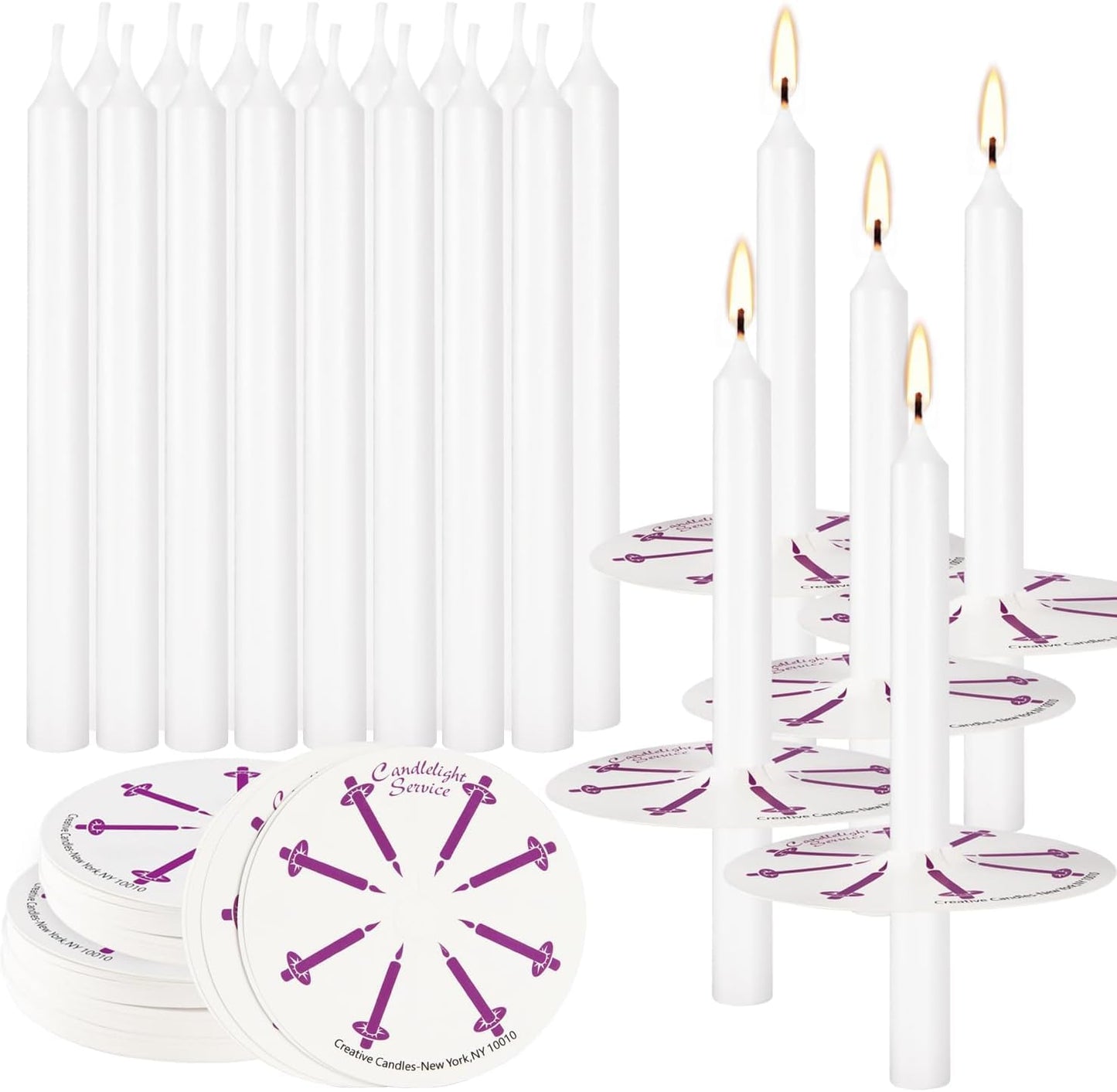 YOROXRG 200 pcs Church Candles with Drip Protectors for Devotional Candlelight Vigil Service, Unscented White 5" H X 1/2" D, No Smoke, Shabbat, Praye