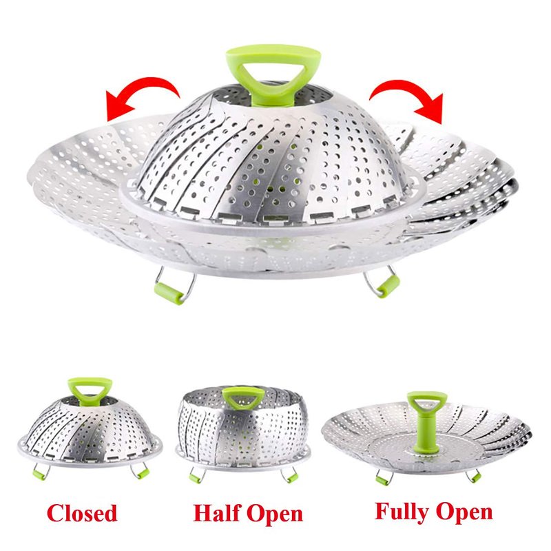 Vegetable Steamer Basket, Stainless Steel Folding Steamer Basket Insert for Veggie Fish Seafood Cooking, Expandable to Fit Various Size Pot (7.1" to 11" Triangle)