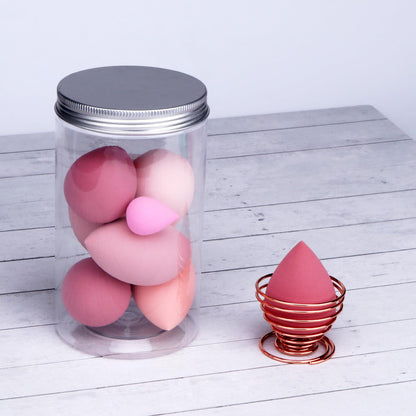 8Pcs Makeup Sponges Set- 7Pcs Beauty Sponge Blenders and 1 Bottle 1 Holder for Blending Foundation, Cream and Powder (Pink, Metal Holder-Can Packaging)
