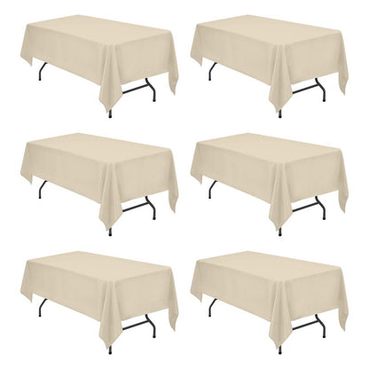 BRILLMAX 6 Pack Beige Tablecloths 60 x 102 Inch for 6ft Rectangle Tables - 150 GSM Polyester Fabric, 15" Standard Drop, Water, Stain & Wrinkle Resistant Cloth Cover for Wedding Banquet Dining Buffet