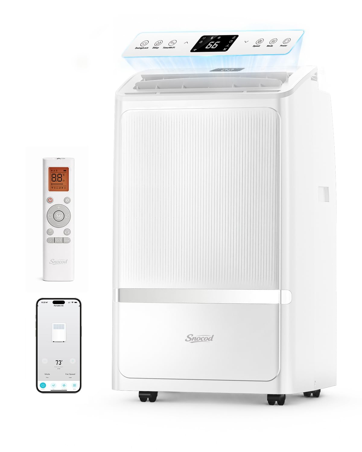 Snocod Portable Air Conditioners, 16000 BTU Cooling for 800 Sq ft, 5-in-1 with Drainage-Free Cooling, Fan, Dehumidifier, Sleep Mode, APP & Remote Control, Quiet 40 dB, Window Installation Kit