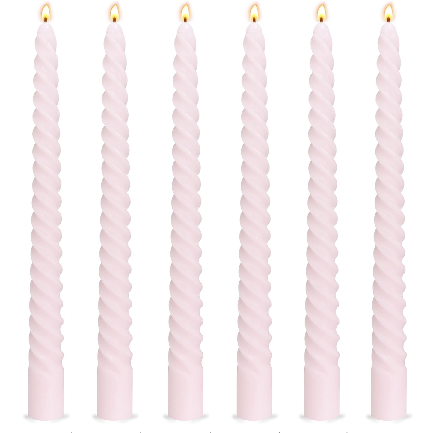 6 Pack 10 Inch Pale Pink Spiral Taper Candles for Holiday Home Decoration, Unscented Dripless Twisted Candlesticks for Dinner Party Wedding Baby Shower and Easter