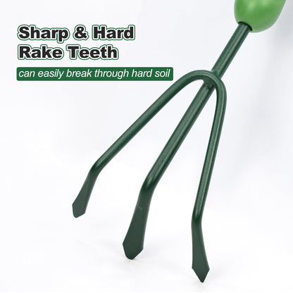 Owlett Garden Hand Rake, 3 Prong Hand Cultivator Garden Tool with Ergonomic Rubber Handle, Manual Small Hand Rake Soil Tiller for Digging, Aerating Soil, Weeding, Cultivating with Hanging Hole