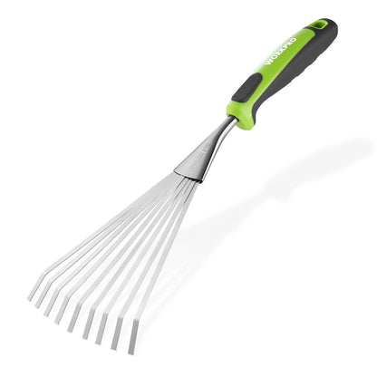 WORKPRO 16" Hand Rake, Heavy Duty Stainless Steel Garden Rake with Soft Handle, Small Garden Hand Tool for Gardening, Cultivating, Loosening Soil & Spreading Mulch, Flower Beds