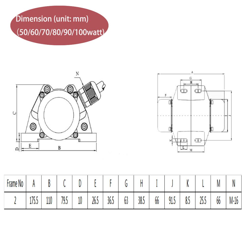 ATO AC 100W Concrete Vibrator Motor, 110V Low Noise Concrete Vibrating Motor, Adjustable Amplitude Easy to Install, Multi-Application Vibrator, 1 Phase 3600rpm, Used for Shaker Table, Sifters, Mixers
