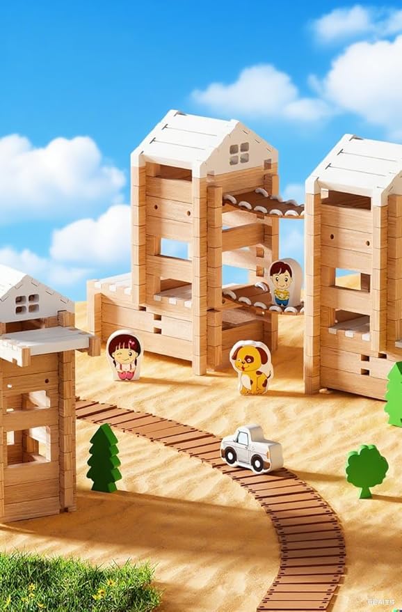 105Pcs Wooden Building Blocks Construction Set for Kids Ages 3-8Preschool Learning Toys for Toddlers Boys &amp Girls Birthday Gift Educational STEM Toy