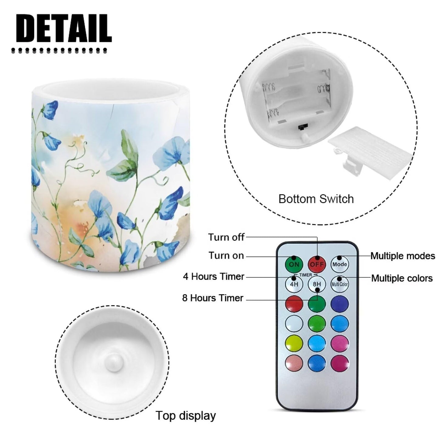 Cozeyat Elegant Leaves Multi Function Flameless Candles 4 Pack Battery Powered with Remote Control Timer LED Pillar Candles Waterproof for Indoor Outdoor Home