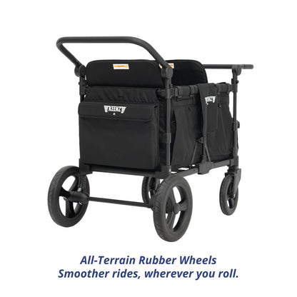 Keenz MOOV 2-Passenger All-Terrain Stroller Wagon with Reclining Seats, Cooler Bin, Push/Pull Handle, and Rubber Wheels – Foldable Wagon for Kids and Toddlers, Black