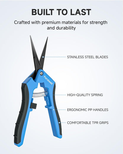 Fondwell 6.5" Pruning Shears Trimming Scissors: 2 Pack of Non-Stick Gardening Scissors - Reliable Garden Snips for Managing Small Plants