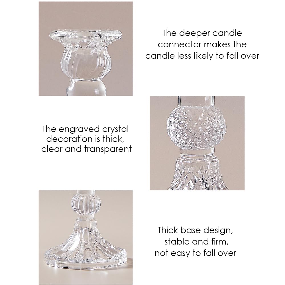 Glass Candlestick Holders Set of 6, Taper Candle Holder for Wedding Festival Christmas Party Valentine's Decor, Table Centerpieces
