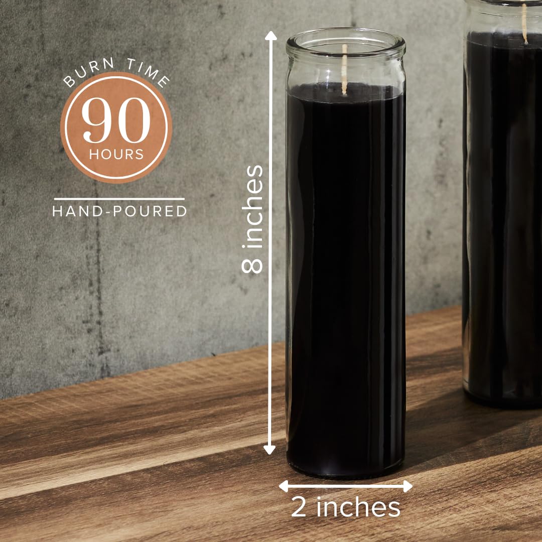 Simply Soson 2x8 inch 7 Day Black Pillar Candles in Glass Set of 3, 90 Hour Burn time, Unscented Prayer Candle, Religious Candle, Candles for Memorials, Emergency Vigil Candles