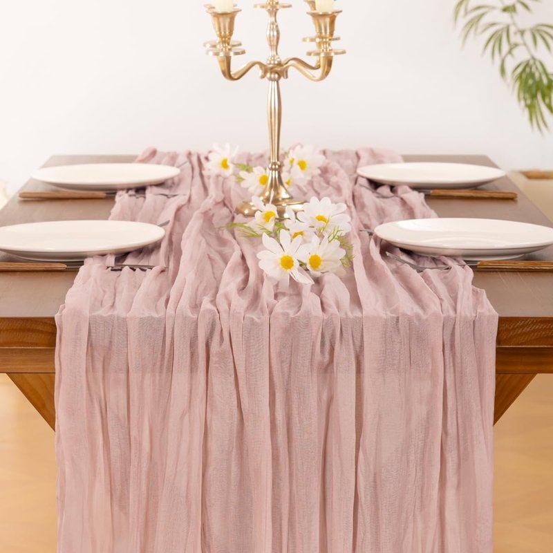 Socomi 6pcs Pink Cheesecloth Table Runner Summer Boho Rustic Gauze Dusty Pink Farmhouse 120 inch 10FT Cheese Cloth Sheer Runner for Wedding Party Baby Shower Birthday Home Decor