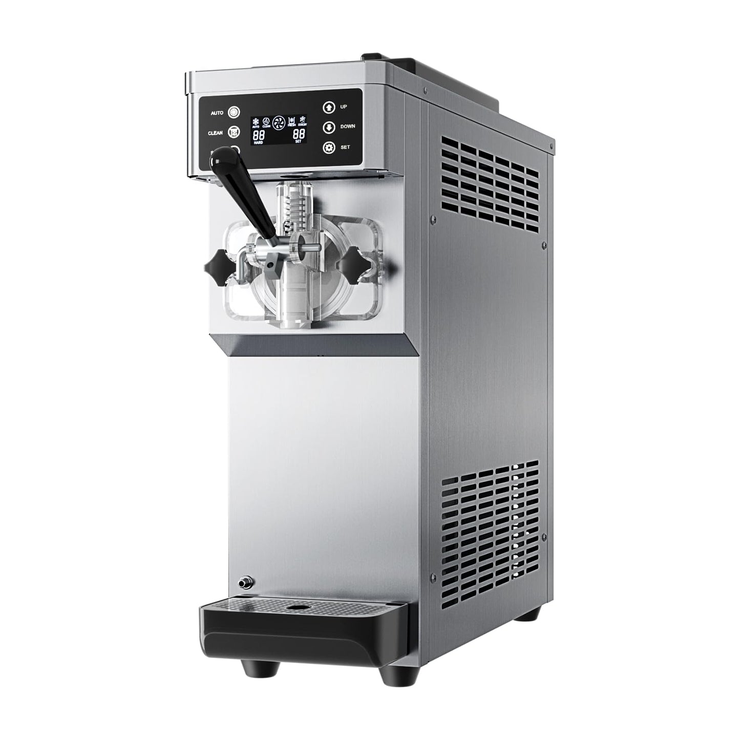 Commercial Ice Cream Maker Machine 1200W Single Flavor Soft Serve Ice Cream Machine 3.2 to 4.2 Gal/H 110V Ice Cream Machine with Pre-Cooling, Auto Clean, 6L Hopper for Restaurant Snack Bar