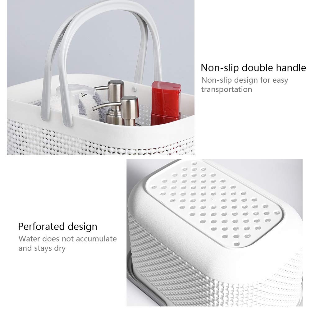 UUJOLY Portable Shower Caddy Basket Tote, Plastic Storage Basket with Handles Organizer Bins for Kitchen Bathroom College Dorm, White 2 Pack