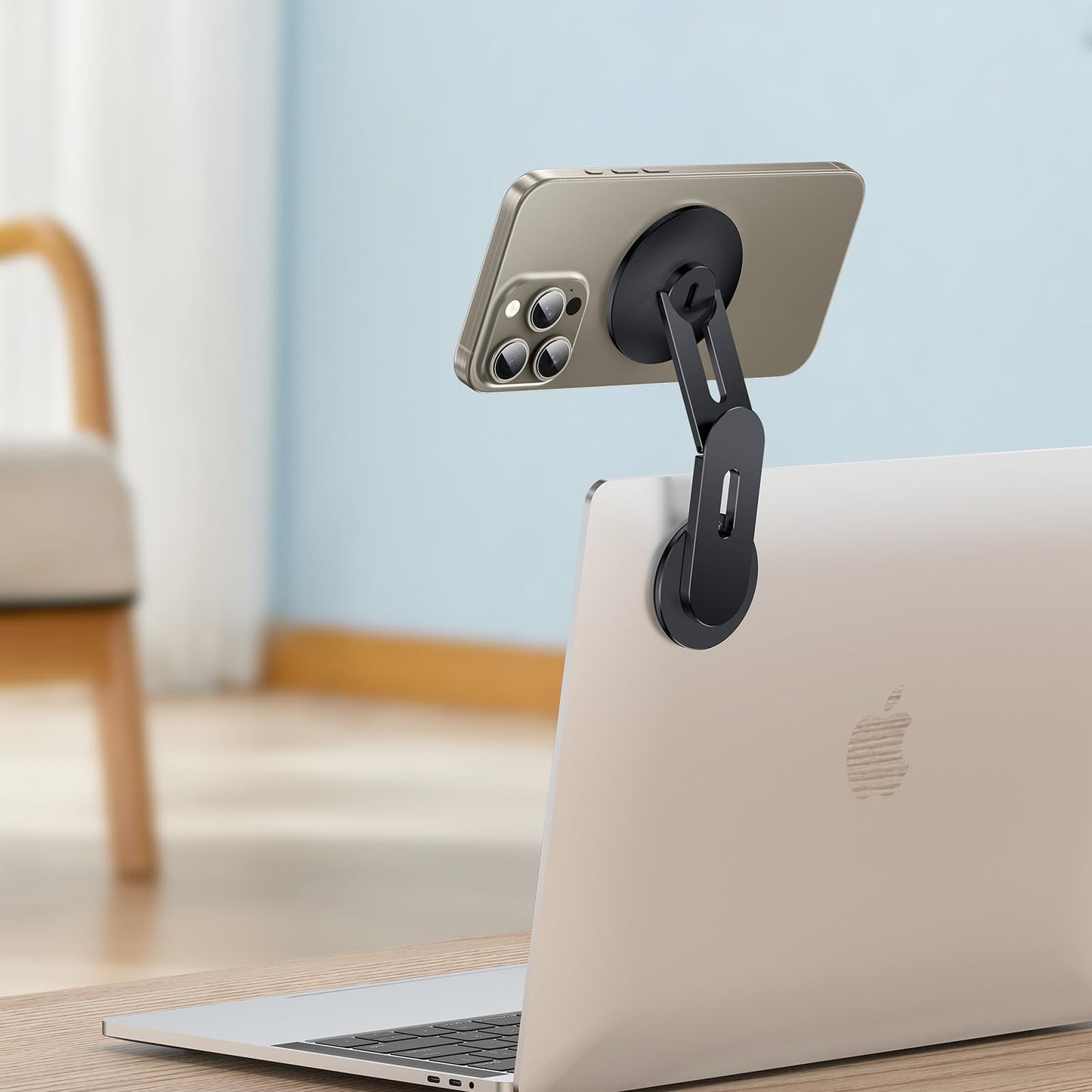 Laptop Phone Holder, Magnetic Phone Stand 15W Fast Wireless Charger for MagSafe for iPhone 17/16/15/14/13/12 & All Phones for Tesla (Silver)