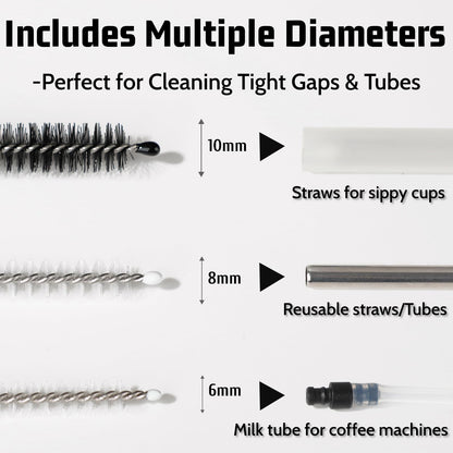 Milk Foamer Hose Brush, Tube Hose Cleaner Brush Ideal for Espresso & Coffee Machine Attachments，Extra Long Stainless Steel Brush for Cleaning Reusable Drinking Straws, Keg Lines and Pipes(13.7in)
